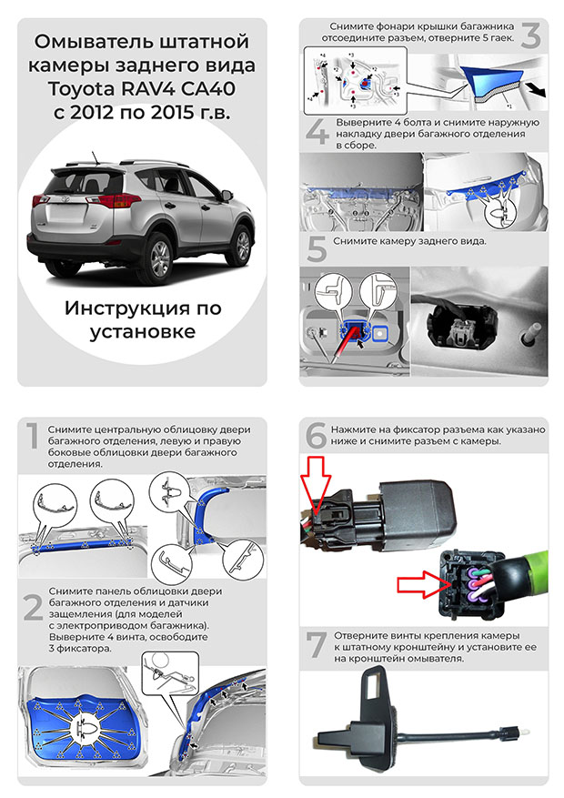 Инструкция по установке омывателя камеры заднего вида для Toyota RAV4