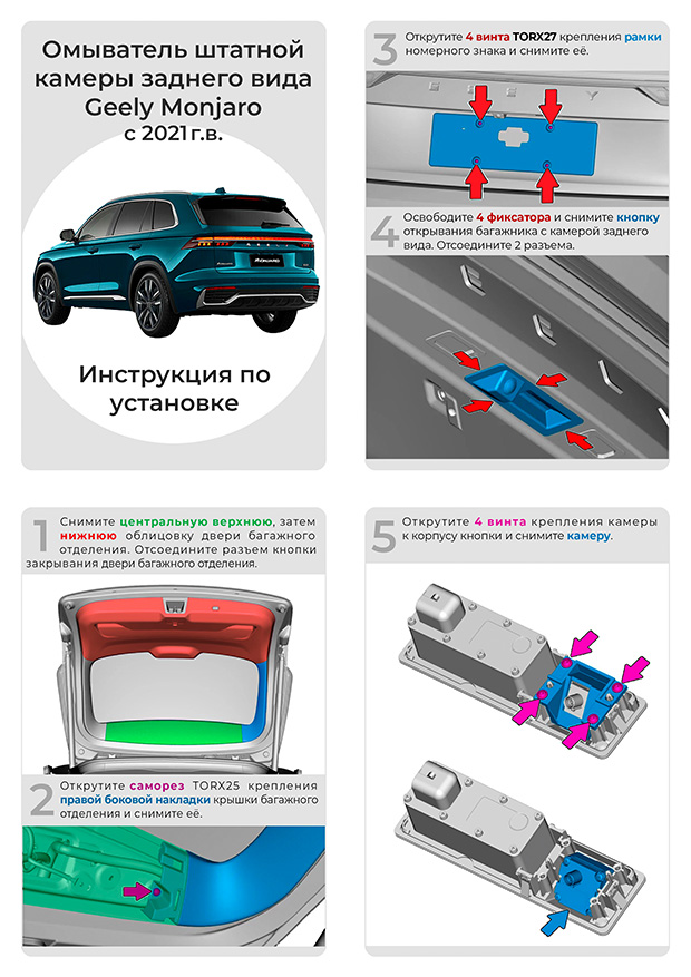 Инструкция по установке омывателя Geely Monjaro